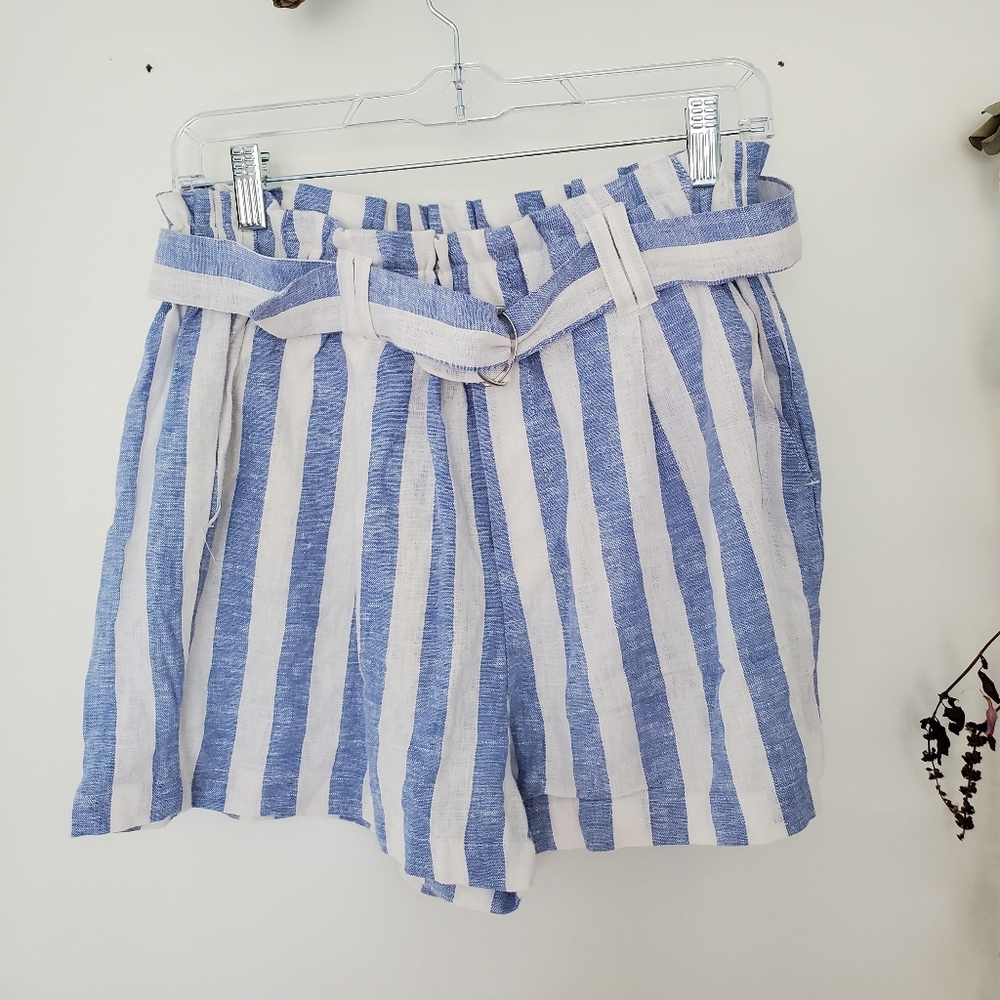 Linen blue/white stripe shorts
